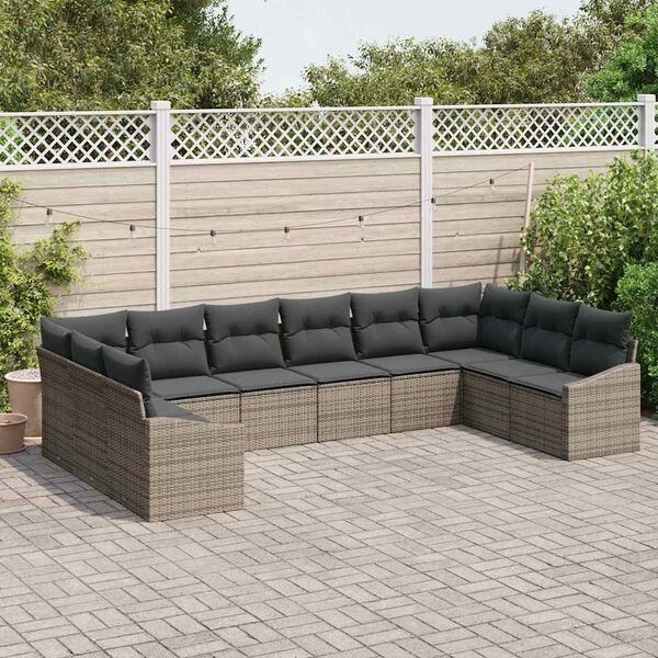 vidaXL Ensemble de canap&eacute; de jardin avec coussin 10 pcs Gris polyrotin
