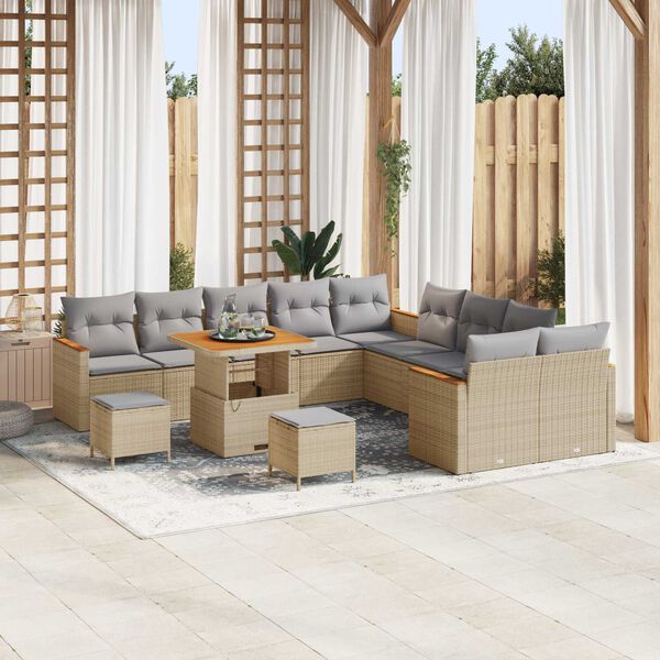 vidaXL Ensemble de canap&eacute; de jardin 13 pcs Beige polyrotin