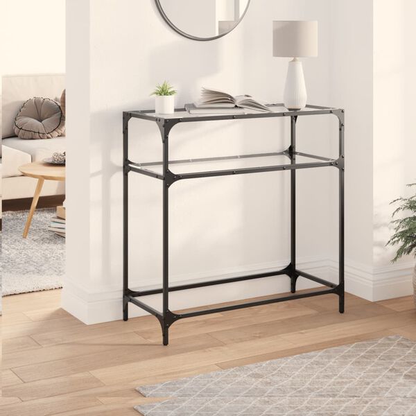 vidaXL Table console avec dessus en verre transparent 80x35x81cm acier