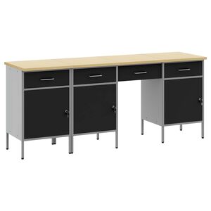 vidaXL Placard de travail 4 pc Noir Bois d'ing&eacute;nierie et acier