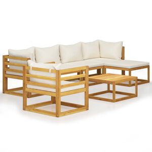 vidaXL Salon de jardin 7 pcs avec coussin Cr&egrave;me Bois d'acacia solide