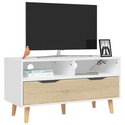 vidaXL Meuble TV blanc et chêne sonoma 90x40x48,5 cm bois d'ingénierie
