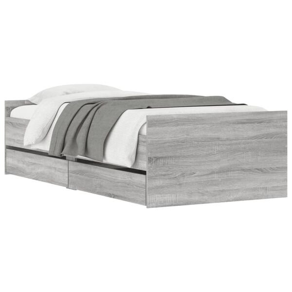 vidaXL Cadre de lit avec tiroirs sans matelas sonoma gris 100x200 cm