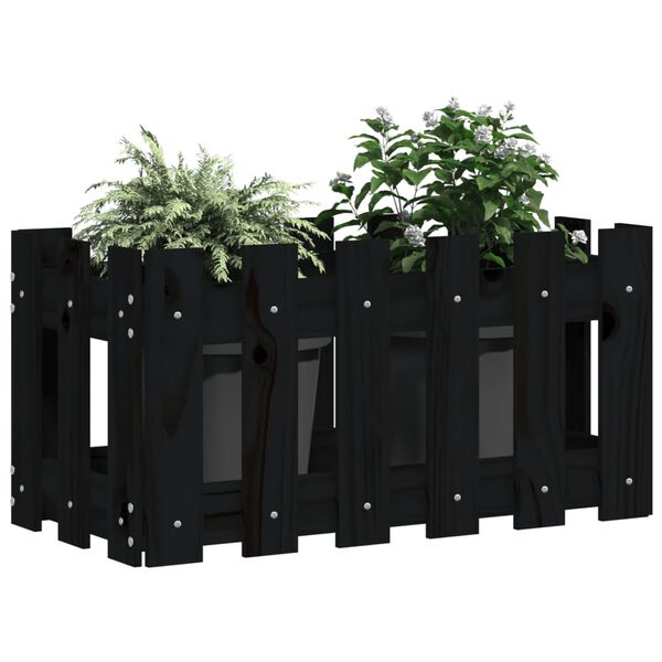 vidaXL Jardini&egrave;re avec design de cl&ocirc;ture noir 60x30x30 cm pin massif