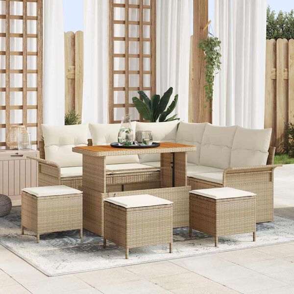 vidaXL Ensemble de canap&eacute; de jardin avec coussin 9 pcs Beige et cr&egrave;me