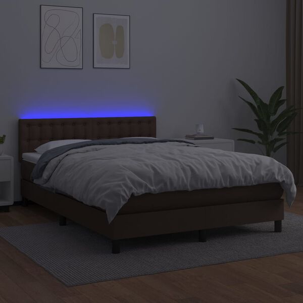 vidaXL Sommier &agrave; lattes de lit avec matelas et LED Marron 140x190cm
