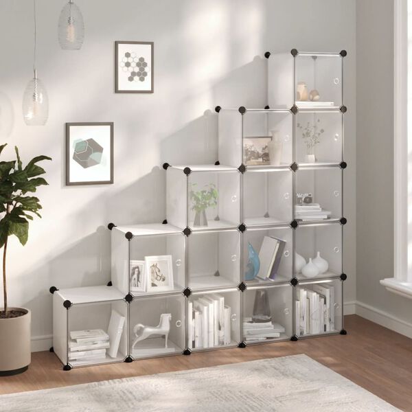 vidaXL Organiseur de rangement en cube avec 15 cubes et portes en PP transparent
