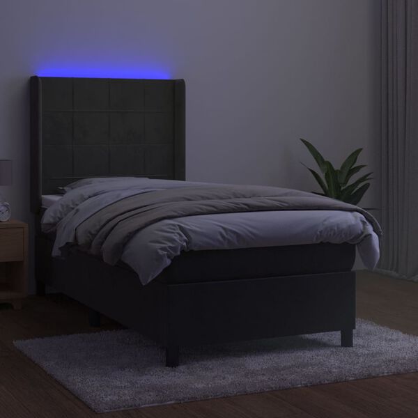 vidaXL Sommier &agrave; lattes de lit matelas LED Gris fonc&eacute; 90x200cm Velours