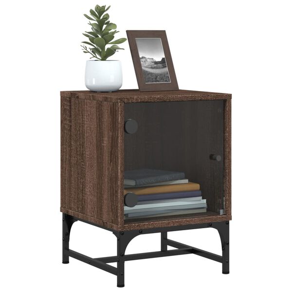 vidaXL Table de chevet avec porte en verre ch&ecirc;ne marron 35x37x50 cm