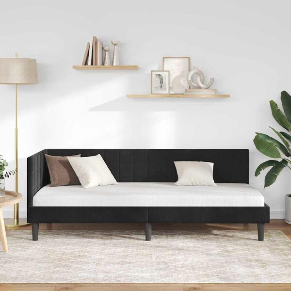 vidaXL Cadre de lit d'angle Noir 80 cm x 200 cm Velours