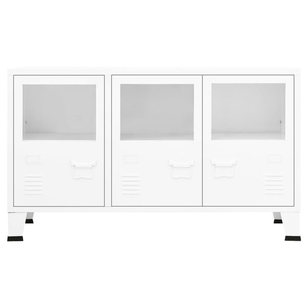 vidaXL Buffet industriel Blanc 105x35x62 cm M&eacute;tal et verre