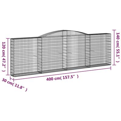 vidaXL Paniers à gabions arqués 3 pcs 400x30x120/140 cm Fer galvanisé