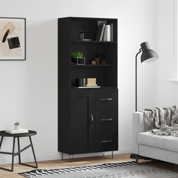 vidaXL Buffet haut Noir 69,5x34x180 cm Bois d'ing&eacute;nierie