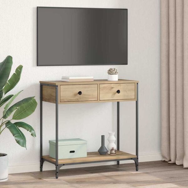 vidaXL Table console avec tiroir Ch&ecirc;ne artisanal 75 x 34,5 x 75 cm
