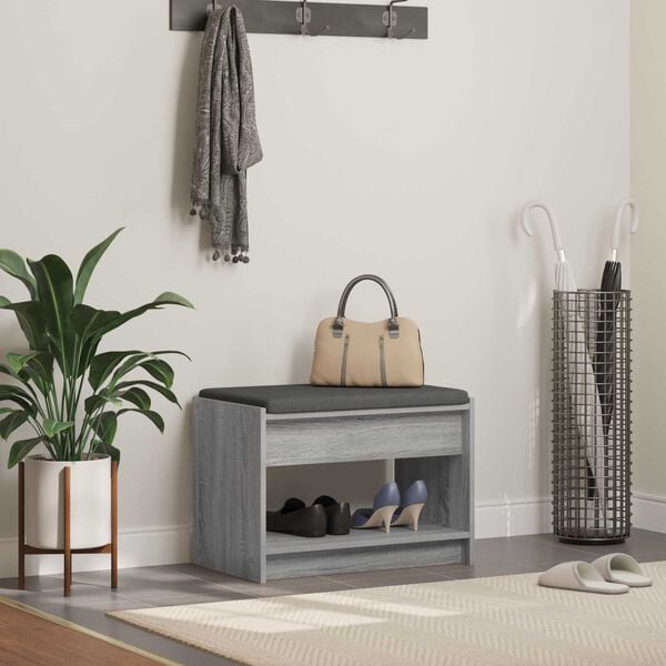 vidaXL Banc d'entr&eacute;e avec coussin Gris Sonoma 63 x 38 x 45 cm