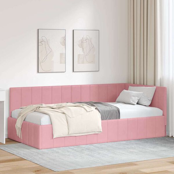 vidaXL Cadre de lit d'angle Rose 90 cm x 190 cm Velours