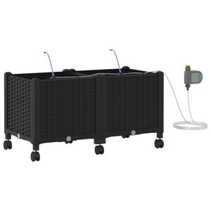 vidaXL Porte-plante de jardin avec irrigation et roues 2 pc Noir PP