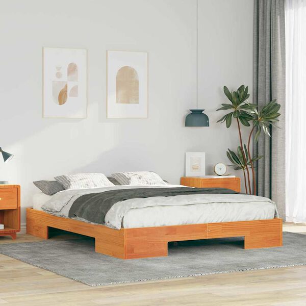 vidaXL Cadre de lit sur&eacute;lev&eacute; Marron 150 x 200 cm Bois massif en pin