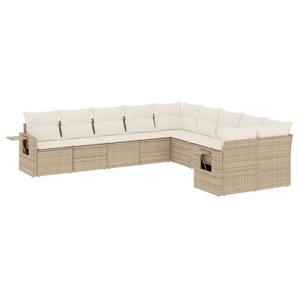 vidaXL Salon de jardin avec coussins 10 pcs beige r&eacute;sine tress&eacute;e