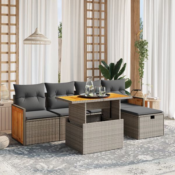 vidaXL Salon de jardin 6 pcs avec coussins gris r&eacute;sine tress&eacute;e