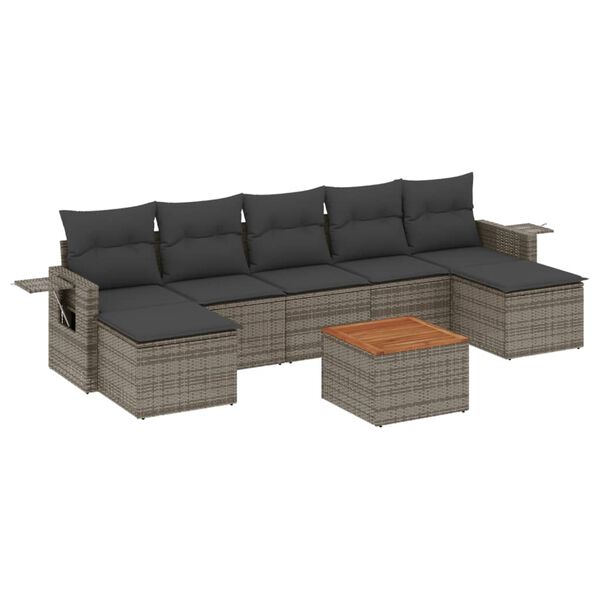 vidaXL Salon de jardin 8 pcs avec coussins gris r&eacute;sine tress&eacute;e