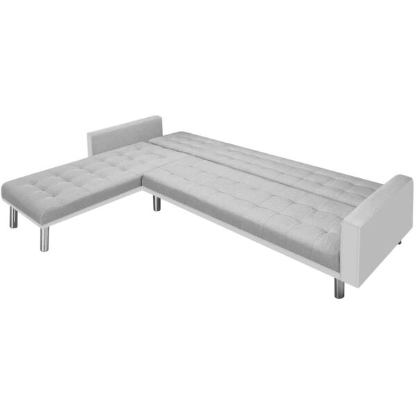 vidaXL Canap&eacute;-lit d'angle tissu 218 x 155 x 69 cm blanc et gris