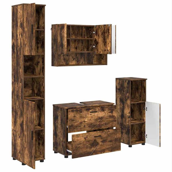 vidaXL Ensemble de mobilier de salle de bain 4 pcs Ch&ecirc;ne fum&eacute;