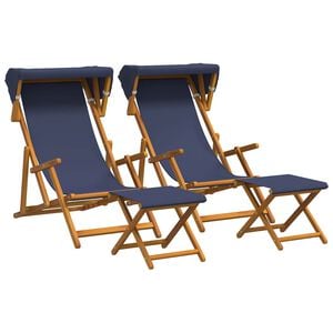 vidaXL Chaise Longue 4 pcs 3 Position Bois d'eucalyptus massif Bleu
