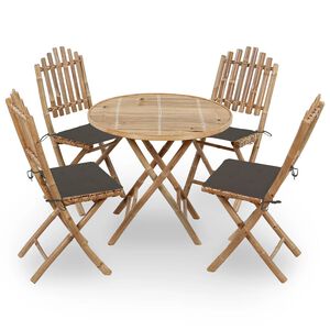 vidaXL Mobilier &agrave; d&icirc;ner d'ext&eacute;rieur pliable 5 pcs avec coussins bambou