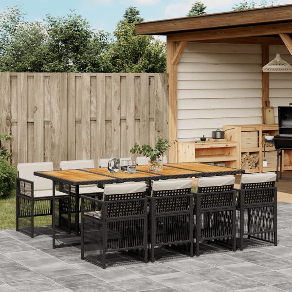 vidaXL Ensemble &agrave; manger de jardin 9pcs coussins noir r&eacute;sine tress&eacute;e