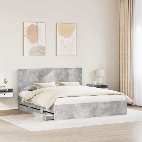 vidaXL Cadre de lit Gris b&eacute;ton 200 x 200 cm Bois Ing&eacute;nierie