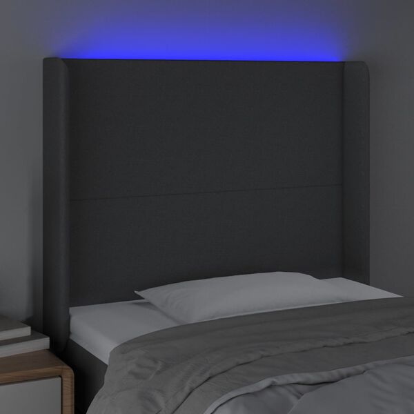 vidaXL T&ecirc;te de lit &agrave; LED Gris fonc&eacute; 83x16x118/128 cm Tissu