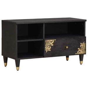 vidaXL Meuble TV Noir 80 x 33 x 46 cm Bois de mangue massif