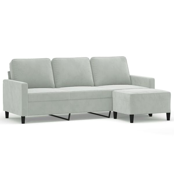 vidaXL Canap&eacute; &agrave; 3 places avec repose-pieds Gris clair 180 cm Velours