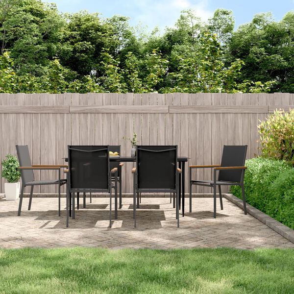 vidaXL Ensemble &agrave; manger de jardin 7 pcs noir textil&egrave;ne et acier