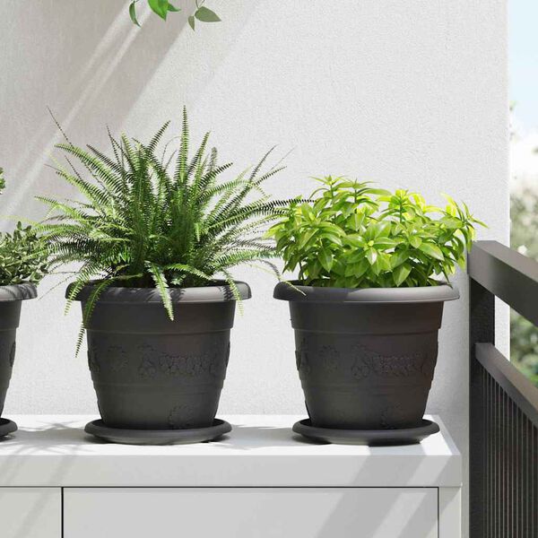 vidaXL Plateau &agrave; fleurs rond 24 pcs Noir &Oslash; 17,5 x 2 cm Plastique