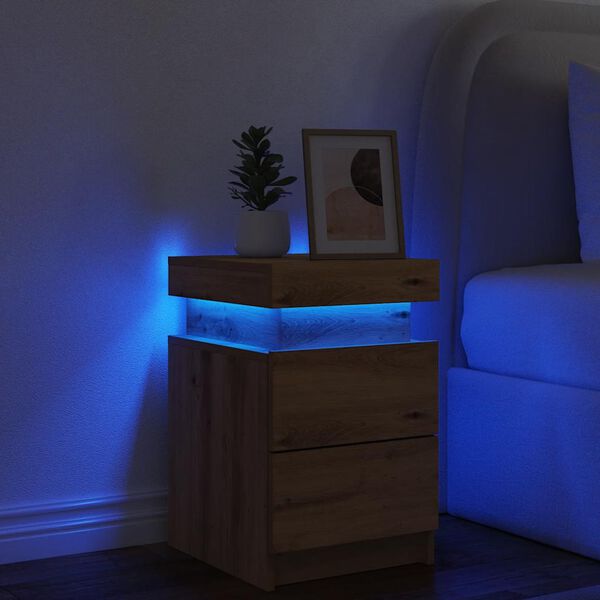 vidaXL Table de chevet avec LED ch&ecirc;ne artisanal bois d'ing&eacute;nierie