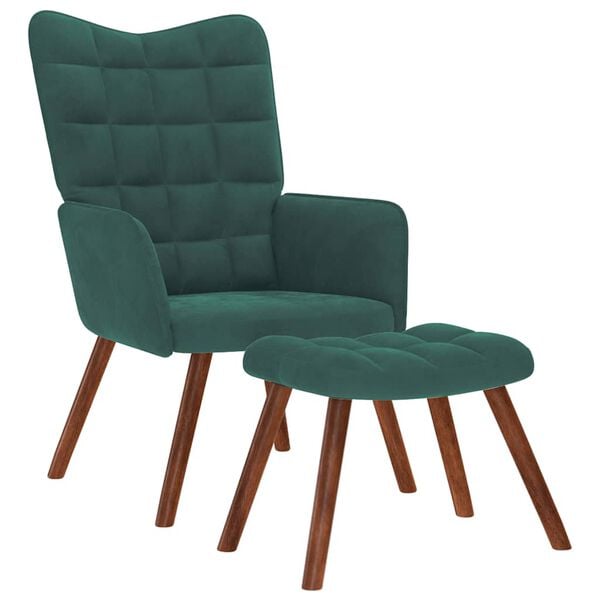 vidaXL Fauteuil relax avec tabouret en velours vert fonc&eacute;
