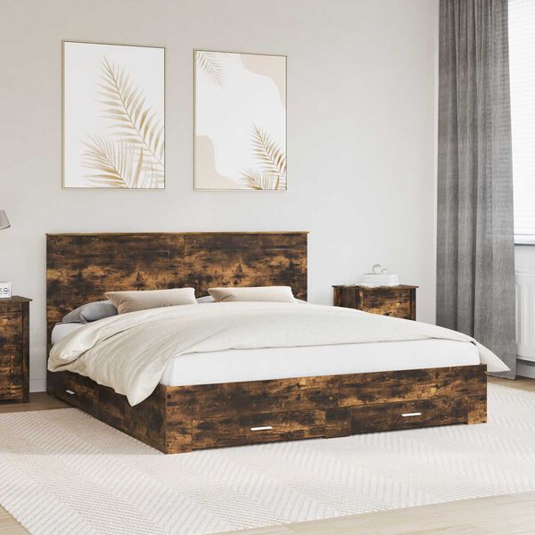 vidaXL Cadre de lit Ch&ecirc;ne fum&eacute; 200 x 200 cm Bois d'ing&eacute;nierie