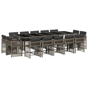 vidaXL Ensemble &agrave; manger de jardin 15 pcs coussins gris r&eacute;sine tress&eacute;e