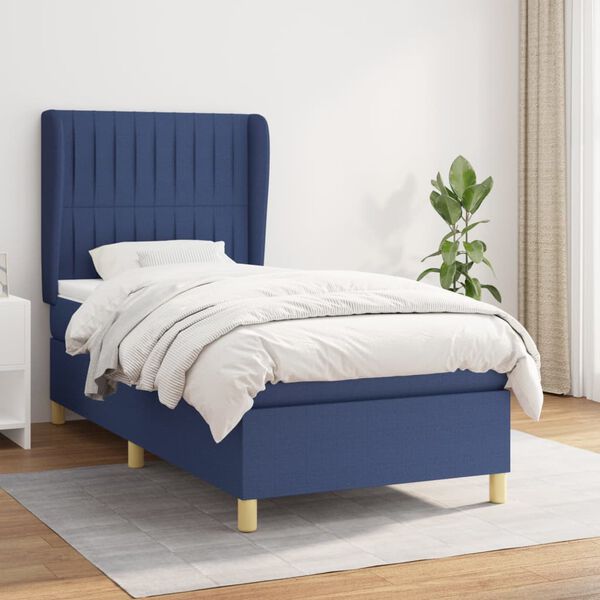 vidaXL Sommier &agrave; lattes de lit avec matelas Bleu 100x200 cm Tissu