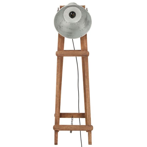 vidaXL Lampadaire Argent&eacute; E27 Bois de manguier massif
