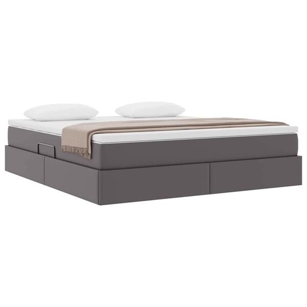 vidaXL Lit avec rangement et matelas Gris 160 x 200 cm Simili cuir