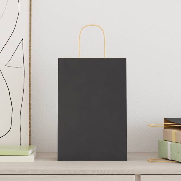 vidaXL Sacs en papier 50 pcs avec poign&eacute;es noir 21x11x31 cm