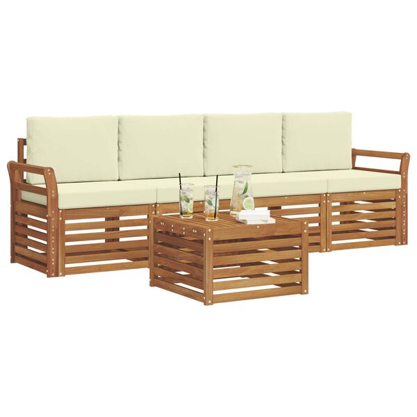 vidaXL Ensembles de canap&eacute;s avec coussin 5 pcs Naturel et Cr&egrave;me