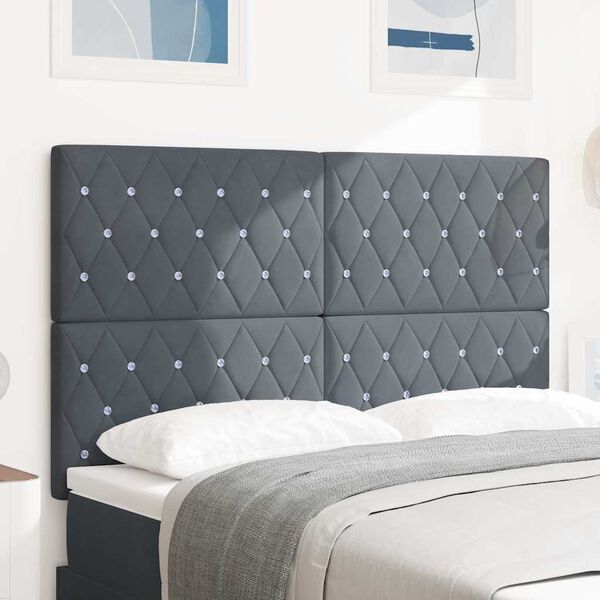 vidaXL T&ecirc;te de lit avec t&ecirc;te de lit Gris fonc&eacute; 144 cm Cuir synth&eacute;tique
