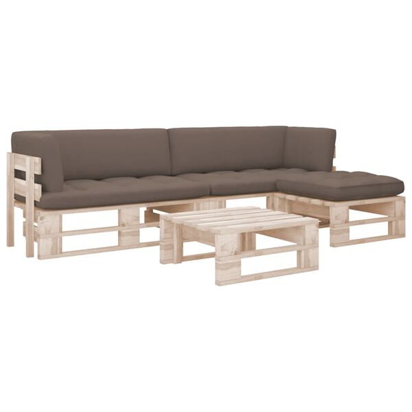 vidaXL Salon de jardin palette 4pcs avec coussins Bois de pin impr&eacute;gn&eacute;