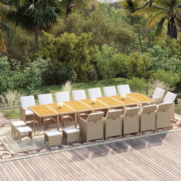 vidaXL Ensemble &agrave; manger de jardin coussins 19pcs Beige R&eacute;sine tress&eacute;e