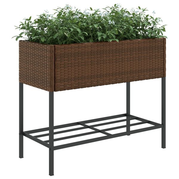 vidaXL Jardini&egrave;re avec &eacute;tag&egrave;re marron r&eacute;sine tress&eacute;e