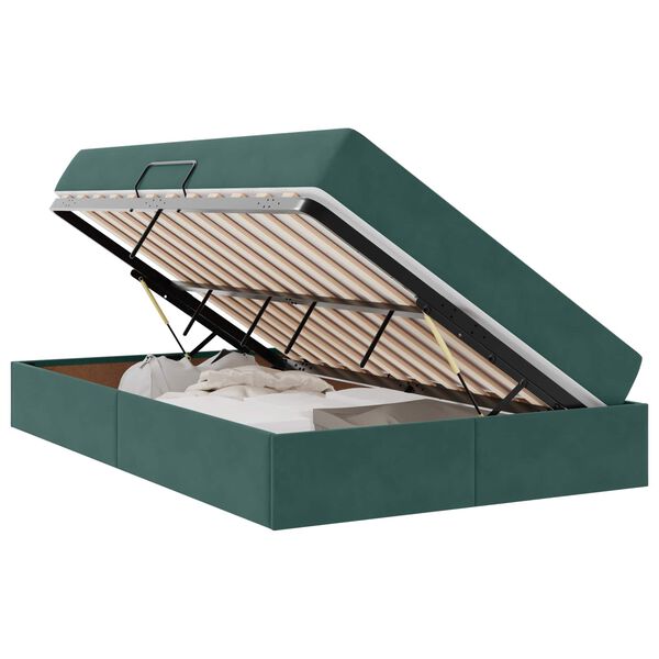 vidaXL Lit avec rangement et matelas Vert fonc&eacute; 120 x 200 cm Velours